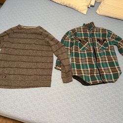 Men’s Quicksilver XL Long Sleeve Crew Neck Shirt and Men’s M Flannel Coat Global Workwear