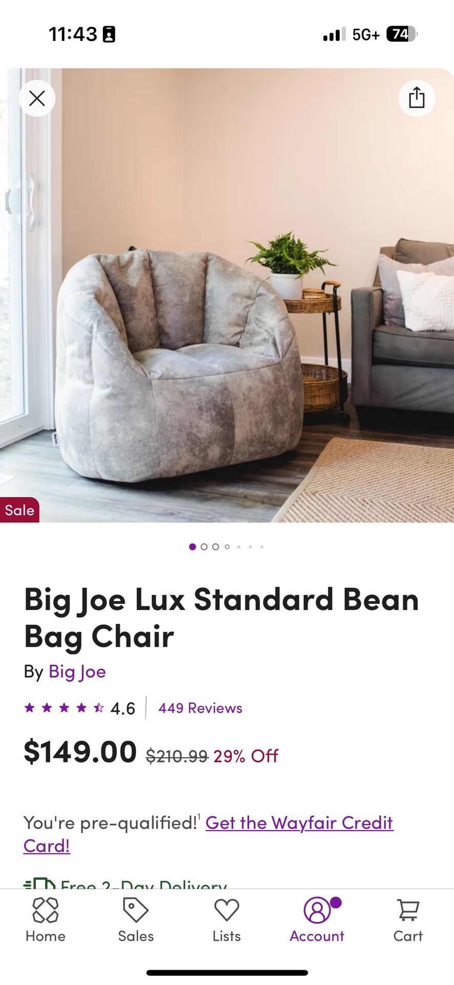 Big Joe Lux Standard Bean Bag Chair