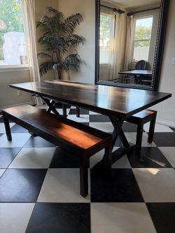 Solid wood dining table with benches $200