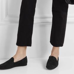 WOMENS $250 VINCE MILO SUEDE Black SLIP ON LOAFERS FLATS SIZE 5.5 35.5