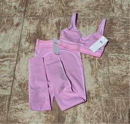 Alo Yoga Pink Sports Bra and Biker Shorts Set