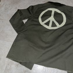 Vintage Olive Green DENIM JACKET Love Patches Women S Pockets Top Snap Button