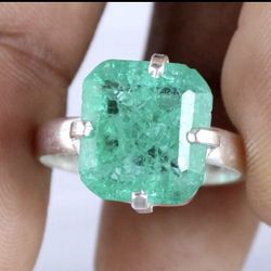 CERTIFIED 610CT GENUINE NATURAL GREEN EMERALD 925 STERLING SILVER RING 