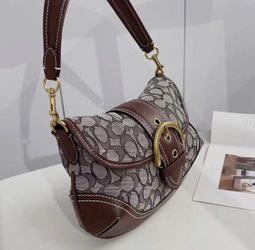 New Coach CJ814 Soho Bag Signature Jacquard Maple Brown Shoulder Handbag