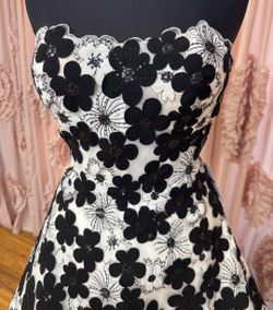 in Greenwood, Indiana Strapless Black and White Floral Formal Dress At Bargain Bridal in Greenwood, Indiana