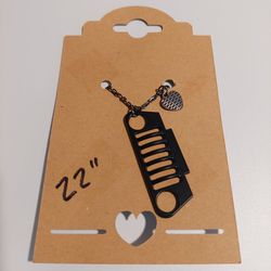22 Inch Jeep Grill Logo With Heart Charm Black Chain