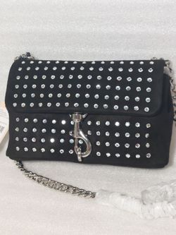 Rebecca Minkoff Designer Crossbody Bag Purse. Authentic.  New With Tags. Black Suede with crystals. Beautiful Women's Handbag