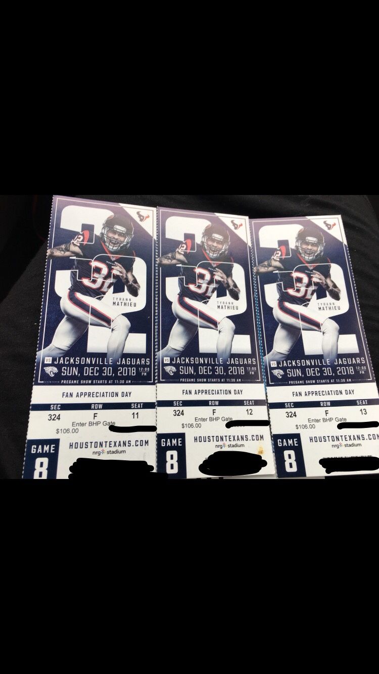 Houston Texans vs Jacksonville Jaguars 3 game tickets & Parking Pass