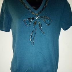 H & M Top With Sequin Bow Size M