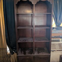 80" High Gloss SOLID Oak Cherry Shelf W/Cabinet