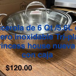 Cacerola De 6 Qt Acero Inoxidable Tri-ply 👉 princess house todo nuevo y con caja 📦