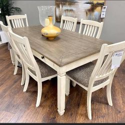 Brand New/ Bolanburg Two-tone Rectangular Dining Room Set,  Table And Chairs,  Comedor 