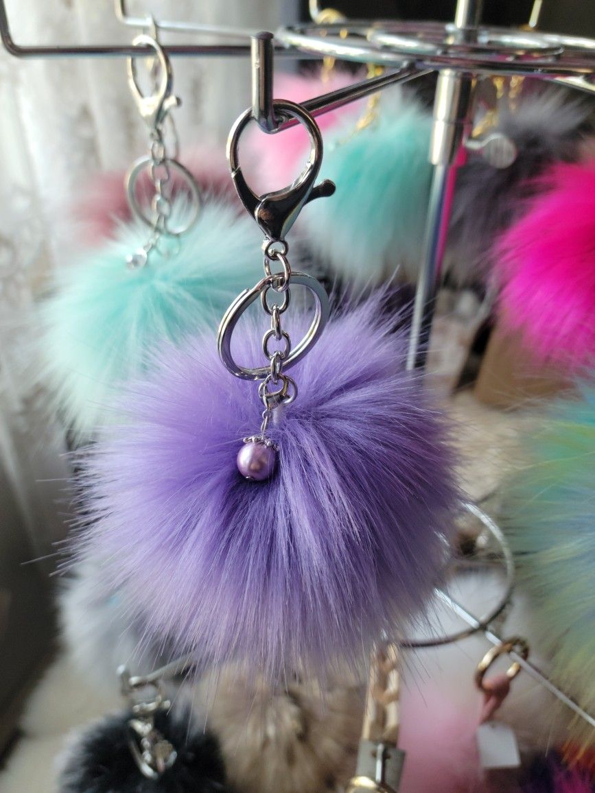Lavender 5" Pom Pom Keychain 7" Long
