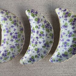 Set of 3 Lefton China Violet Chintz Bone Dishes – Hand Painted Japan – 793V