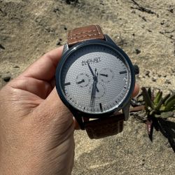 Men's August Steiner Watch - Brown Strap/Silver & Black Dial