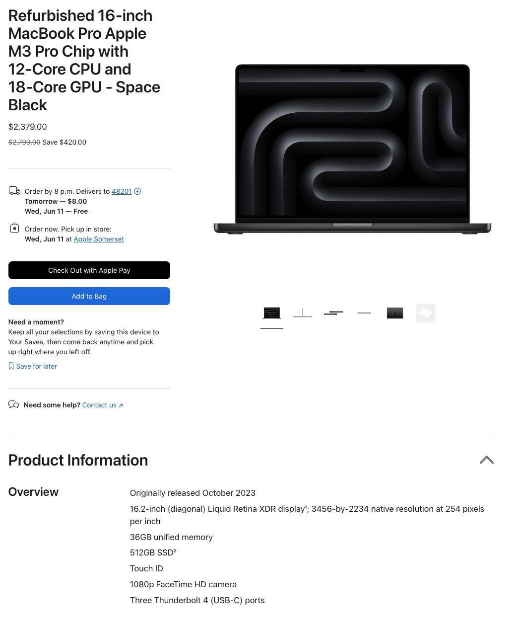 MacBook Pro 16” (Late 2023) – M3 Pro / 36GB RAM / 512GB SSD – Excellent Condition