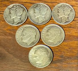 Lot of (6) Silver Dimes: (3) Mercury Head + (3) Roosevelt Dimes - Misc. Dates ++