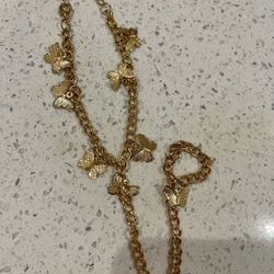 Vintage Gold Butterfly Chain Ring With Bracelet Retail $150