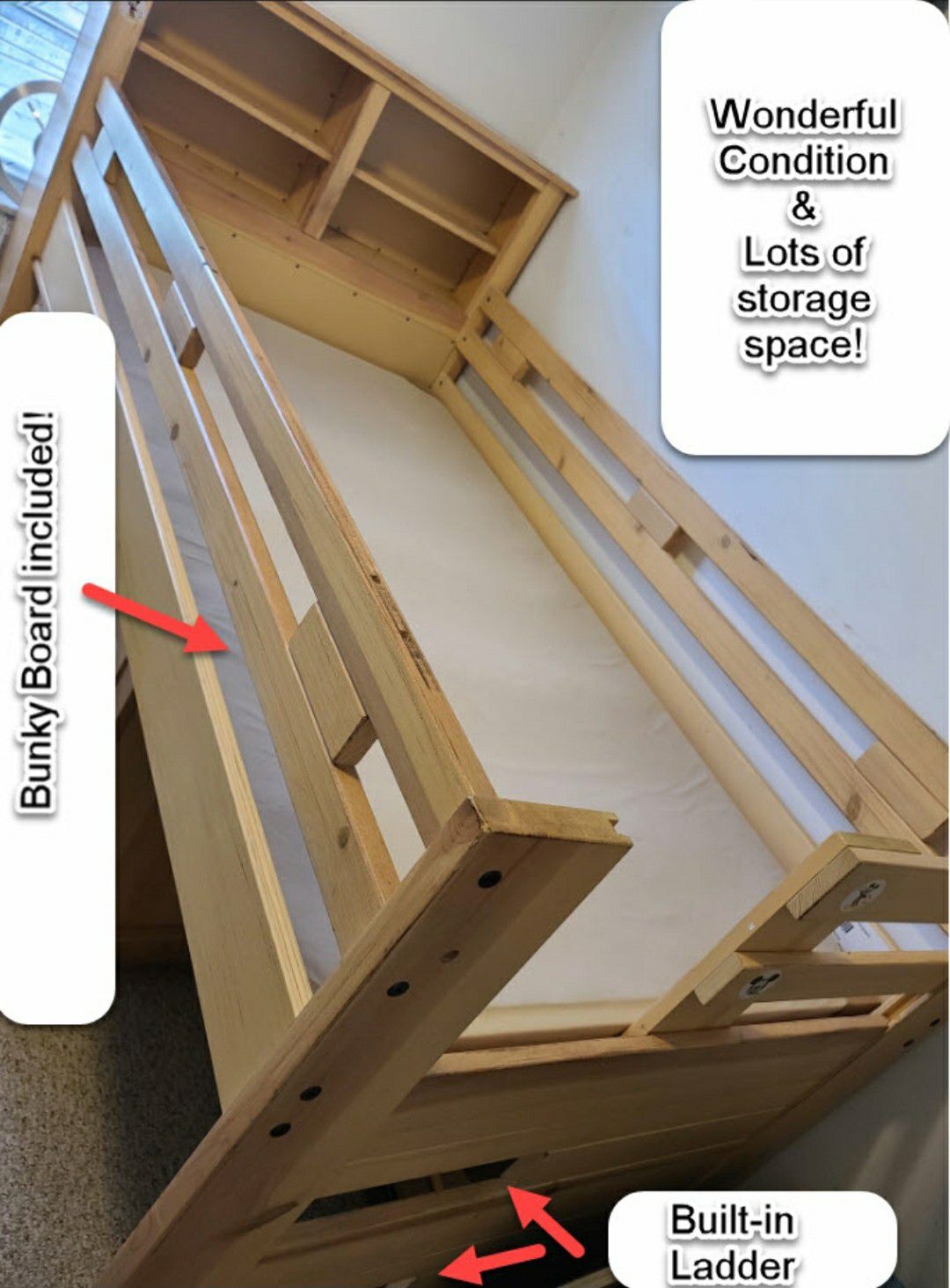 WOOD TWIN LOFT BED - mattress & bunky board included! * THIS WEEKEND ONLY *