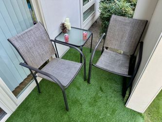 3-Piece Patio Set – 2 Chairs + Glass Table – $50