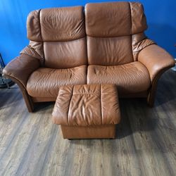 Ekornes Stressless All Leather Reclining Loveseat  & Ottoman