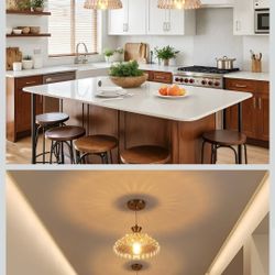 Mgcanyu Amber Glass Pendant Lights, 2Pack Brushed Gold Lighting 11.8" Glass Light Fixtures Modern Glass Chandelier Vintage Hanging Ceiling for Kitchen