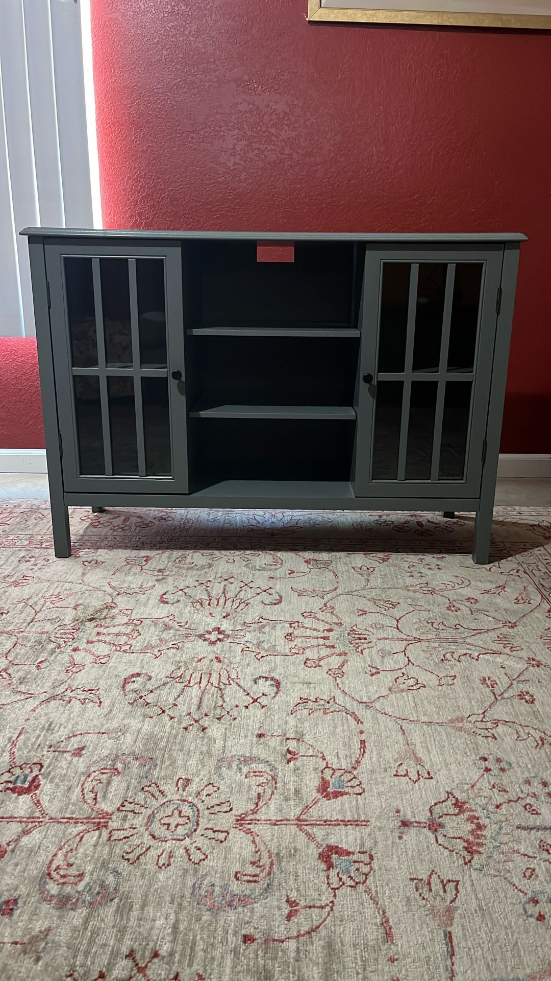 Gymax Wood TV Stand Entertainment Media Center Gray Console