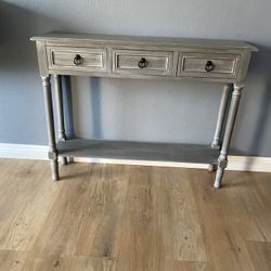 Console Table with 3-Top Drawers and Live Chat Open Shelf