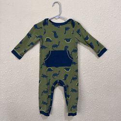 Cat & Jack Dinosaur Coveralls 18 Months Front Pocket Snap Button Closure Green Dino Pattern