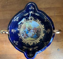 Cobalt Blue Porcelain Double-Handled Decorative Bowl
