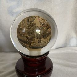Japanese VTG Reverse Hand Painted Glass Ball/Globe Paperweight Large