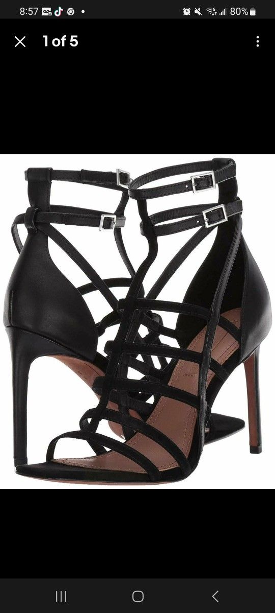 BCBG Womens AZ117 Leather Open Toe Casual Ankle Strap, Black/Black, Size 10.0 M