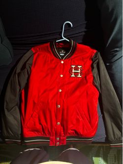 Hollister Co. red and black Los Angeles varsity bomber jacket
