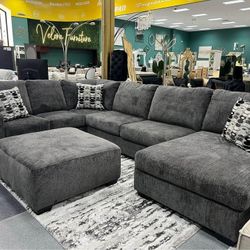 New 🌀$20 Down Payment Finance 🌀 Ballinasloe Gray 3 Piece Laf/Raf Sectional with Chaise 