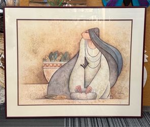 1980s "Mujer con Metate" by Southwestern artist G.E. Mullan