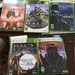 Lot of 5 XBox 360 Games Too Human, Halo, Fable