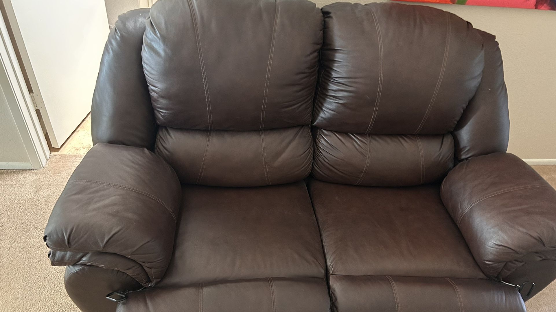 Leather Loveseat Recliner - Ashley manual pulls