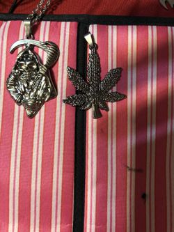 Marijuana leave pendant and anarchy pendants