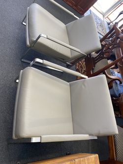 2 Leather / Metal Frame Chairs