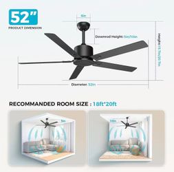 Outdoor Ceiling Fan No Light, 52 Inch Black Modern Ceiling Fan Without Light, Dual Finish 5 Blades