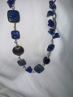 Vintage Custom Silver Lapis Lazuli 30" Necklace with Shepherd's Hook Clasp