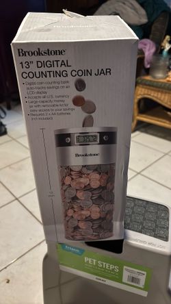 BROOKSTONE 13 INCH DIGITAL COUNTING COIN JAR