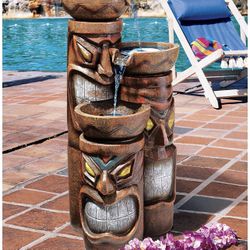 Brand New Aloha Tiki 3 Bowl Garden Decor Cascading Fountain Water Feature, 29 Inch, Full Color