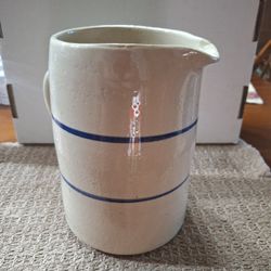 1940s Vintage Milk Pitcher - Marshall Pottery Double Blue Band Speckled Ceramic Glaze 