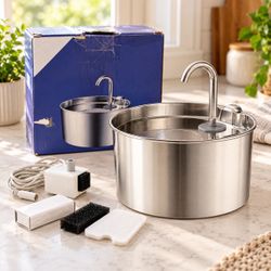 2.2L Stainless Steel Cat Water Fountain 74oz, SUS 304, Pump & Accessories