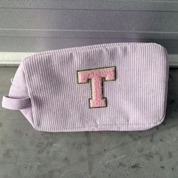 $2 for Monogram Initial T Purple Cosmetic Bag-11l x 6.5h