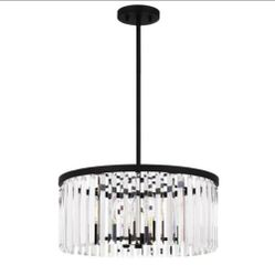 DSI LIGHTING 4-Light Matte Black Drum Chandelier with Glass Shade
