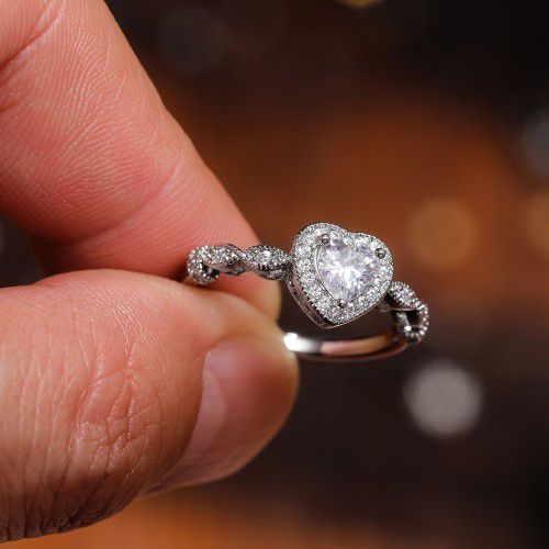 Sweet Pure Heart CZ Fashion Shiny Diamonds Silver Plated Heart Ring, K888
 
