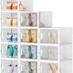 Shoe Storage, 12 Pack X-Large Shoe Organizer for Closet, Shoe Boxes Clear Plastic Stackable Shoe Storage Boxes for Size 13