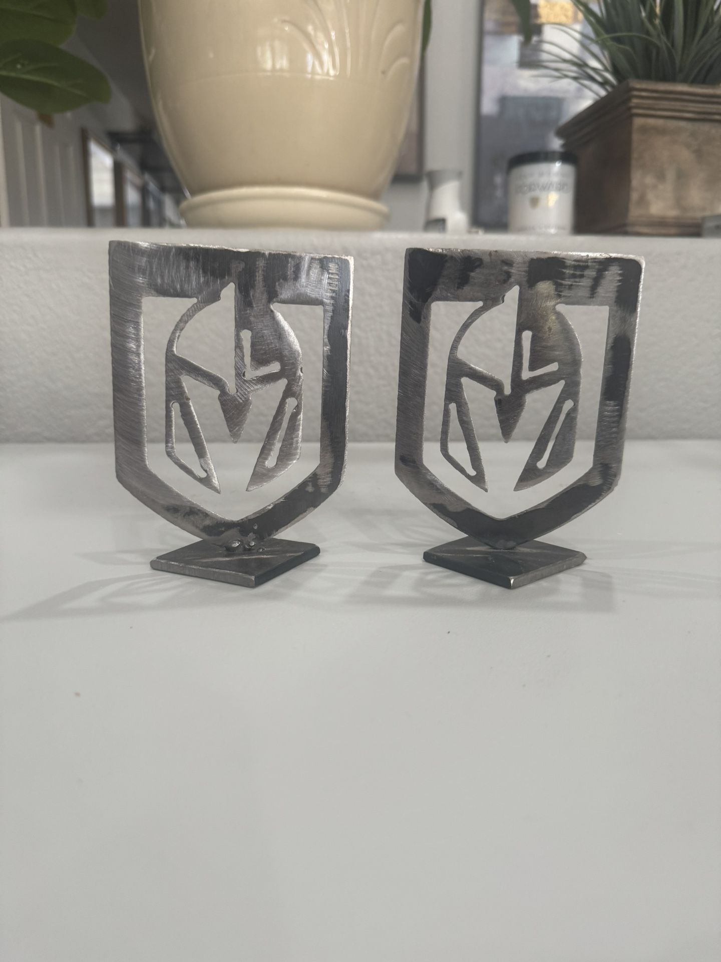 UNIQUE Golden Knights Metal Standing Helmet Logo In A Shield Design ONE LEFT!